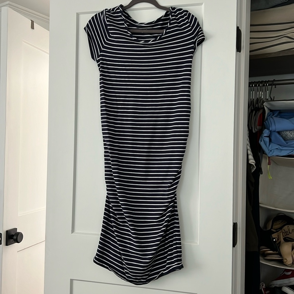 Ingrid and Isabel maternity dress. Navy/white striped